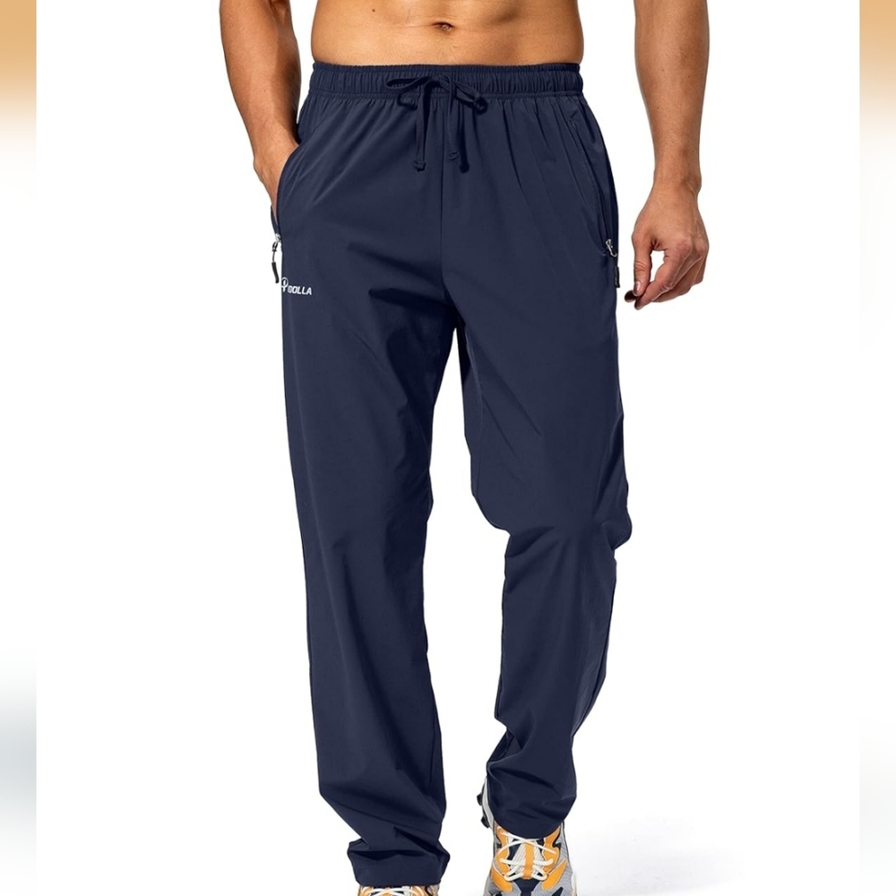 Men's Navy Lightweight Track Pants with Zipper Pockets